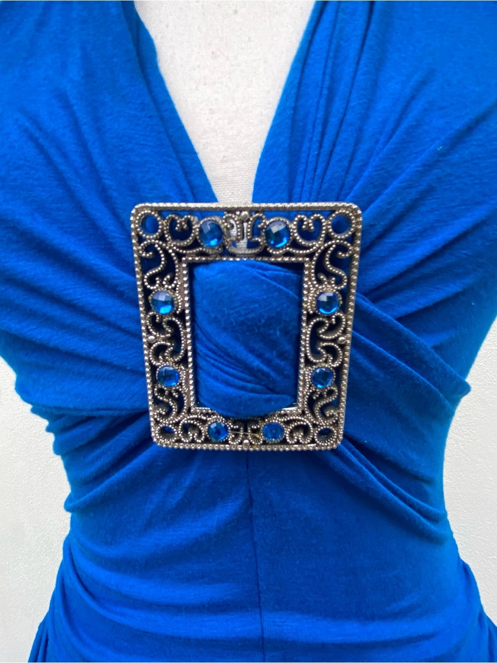 Y2K Blue Rhinestone Buckle Embellished Halter Top Size Small - Picture 5 of 6